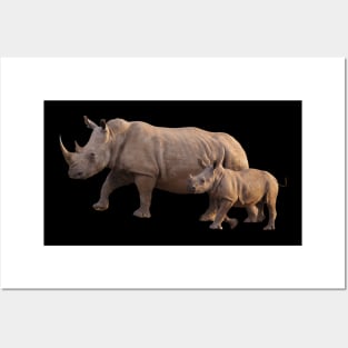 Mom and baby rhino Posters and Art